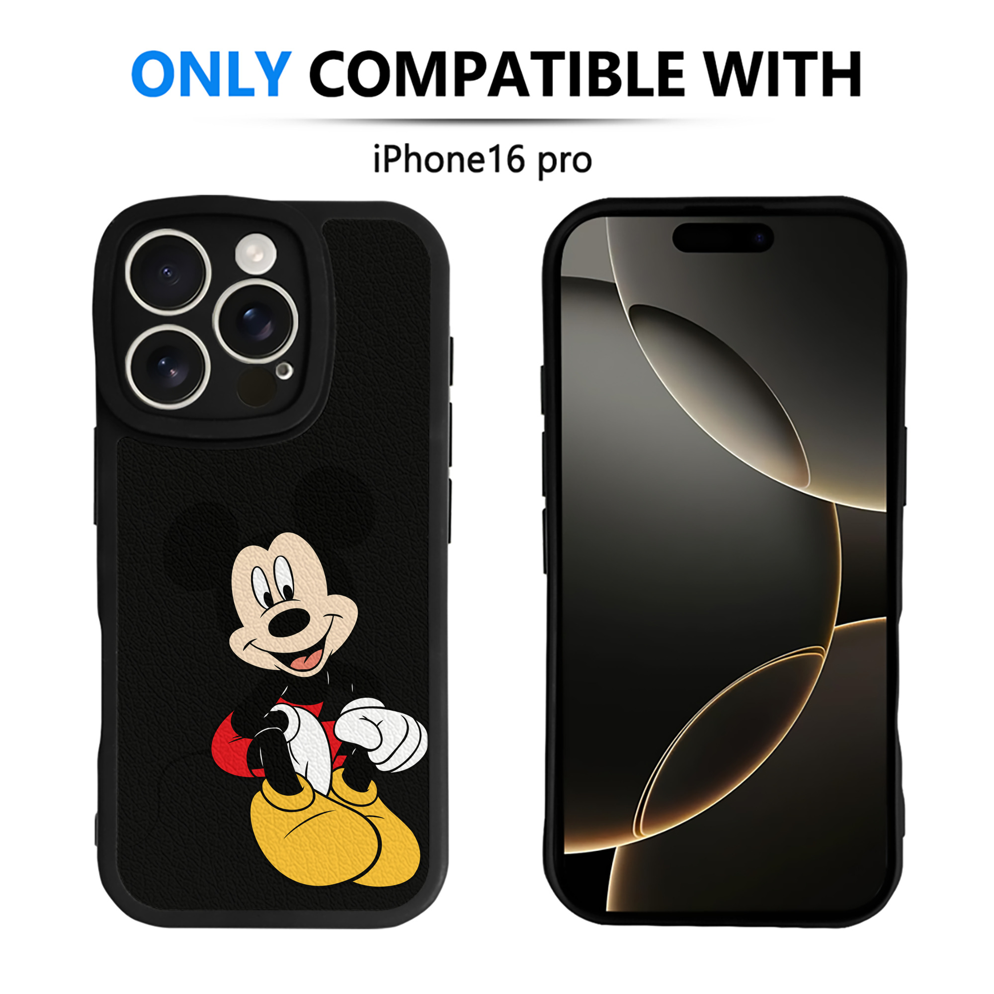 （画像用） ミッキーマウス Mickey Mouse 【iPhone 16シリーズ対応】シリコンスマホケース（レザー調） 材質：シリコン
